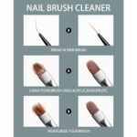 AIJIMEI Nail Brush Cleaner set with a white bottle, small glass cup, and white cotton pads arranged neatly.