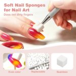 A clear plastic box filled with 200 small white square nail sponges, next to a silver metal grabber pen.
