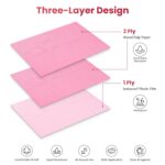 A stack of pink Etercycle disposable nail mats with one unfolded to show its absorbent surface and waterproof backing, ready