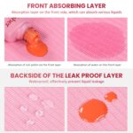 A stack of pink Etercycle disposable nail mats with one unfolded to show its absorbent surface and waterproof backing, ready