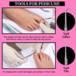 Fandamei 11-piece pink nail care kit with various manicure and pedicure tools neatly arranged.