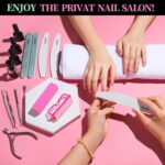Fandamei 11-piece pink nail care kit with various manicure and pedicure tools neatly arranged.