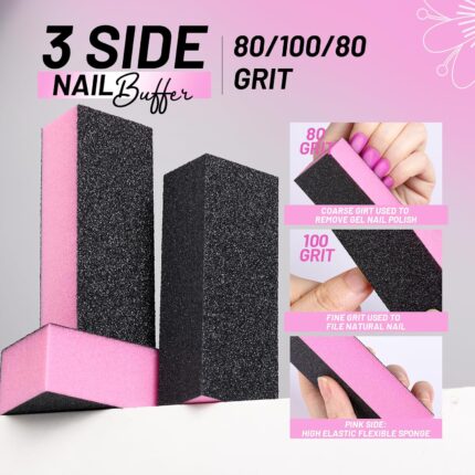 A comprehensive 20-piece Fandamei nail care kit in pink, featuring various buffers, files, and cuticle tools.
