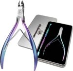 Gubonwer professional cuticle trimmer with a 3/4 jaw, sharp stainless steel blades, and ergonomic handles in a tin gift box.