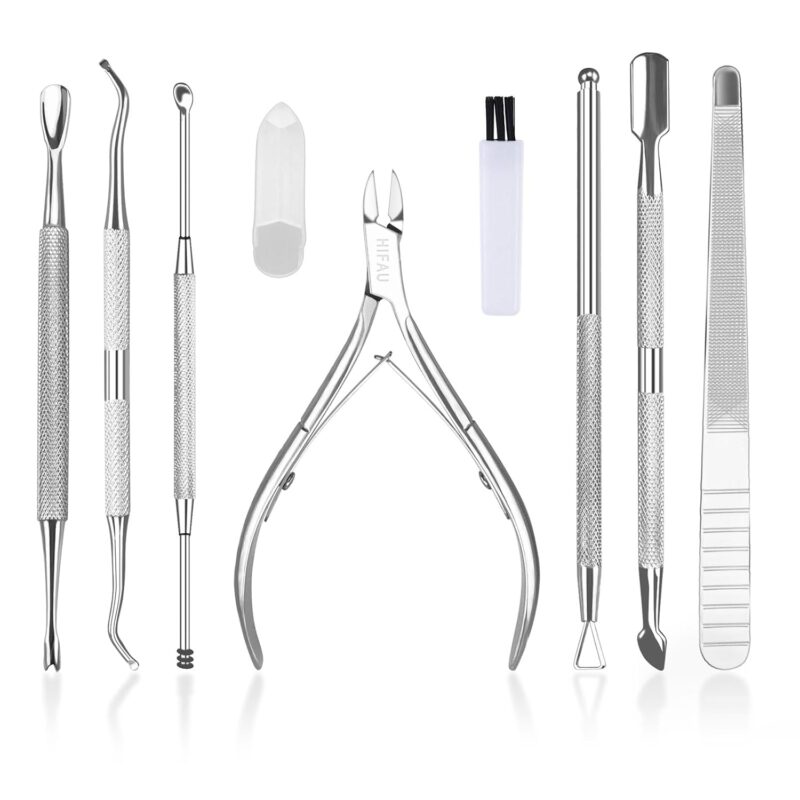 A HIFAU 6-piece professional cuticle nippers kit in a black PU travel case, showing all stainless steel tools.