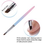 Two INENK nail clean-up brushes, one with a round tip and one with an angled tip, with pink and blue gradient handles.