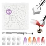 Close-up of JODSONE soft latex nail sponges and a stainless steel grabber pen, arranged for gradient nail art.