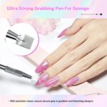 Close-up of JODSONE soft latex nail sponges and a stainless steel grabber pen, arranged for gradient nail art.