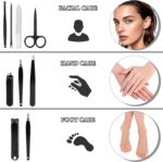 Keiby Citom 8-piece professional manicure and pedicure set in a black synthetic leather case, opened to show the stainless st