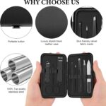Keiby Citom 8-piece professional manicure and pedicure set in a black synthetic leather case, opened to show the stainless st