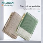 An open MR.GREEN 8-in-1 manicure and pedicure set, showcasing all eight stainless steel tools neatly arranged in a green PU l