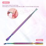 A two-piece set of opove P1 gradient stainless steel cuticle pushers and gel polish removers on a clean surface.