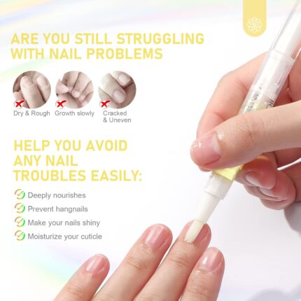 Set of 6 SAVILAND cuticle oil pens in various colors, featuring soft brush applicators, against a clean background.
