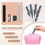 20 individual black 4-piece disposable manicure kits, each containing a nail file, buffer, wood stick, and handle grip brush.